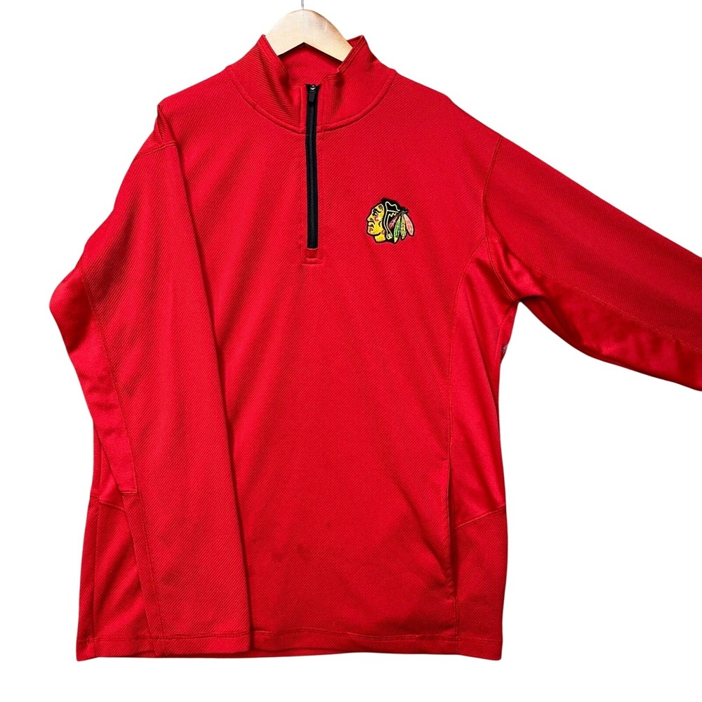 Chicago Blackhawks NHL Pullover Mens Large Red Long Sleeve 1/4 Zip Performance